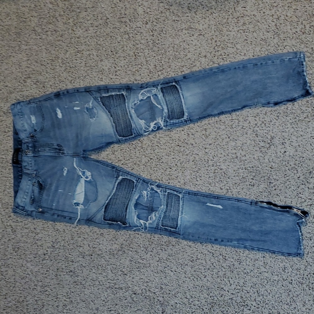 PacSun Stacked Skinny Blue Demin Distressed Jeans Men's